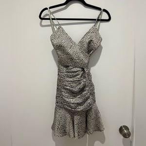 Sage green  and white printed satin wrap dress